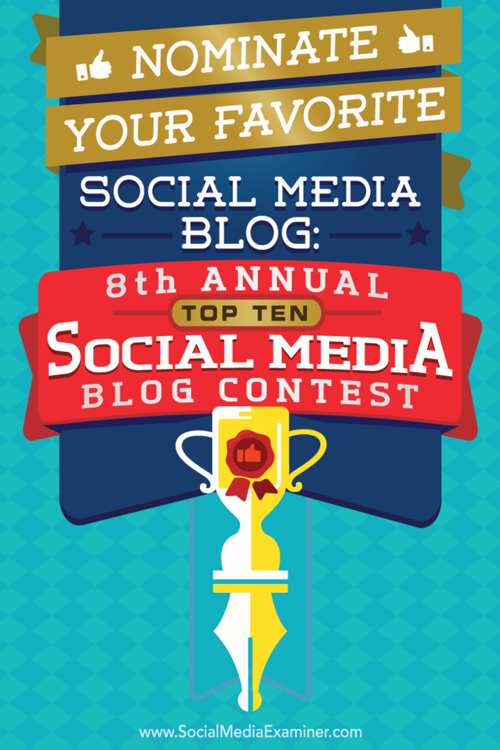 מועמד לבלוג המדיה החברתית המועדף עליך: תחרות בלוג מדיה חברתית 10 השנתית הראשונה על ידי ליסה ד. ג'נקינס בבודק מדיה חברתית.