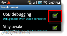 מצב ניפוי USB ב- Android