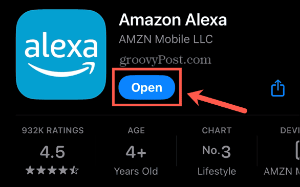 כפתור פתיחה של אפליקציית alexa