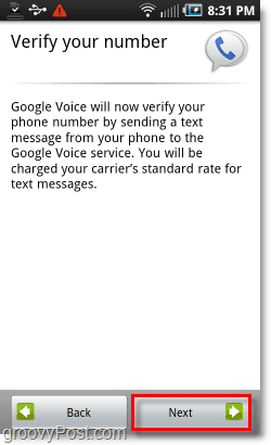 Google Voice ב- Android Mobile Config אמת מספר