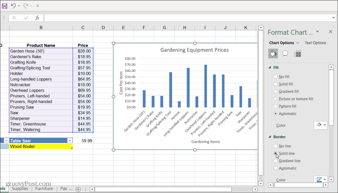  תפריט אפשרויות תרשים עיצוב Excel