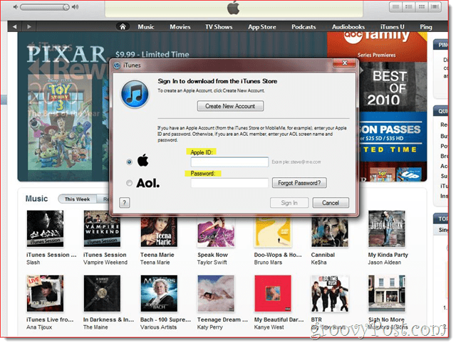 iTunes - אשר דוא"ל והתחברות