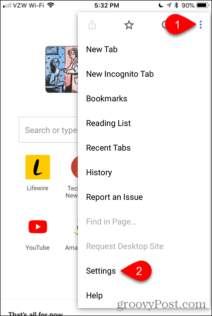 הקש על הגדרות ב- Chrome עבור iOS