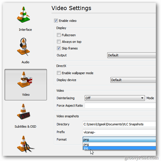 הגדרות העדפה VLC
