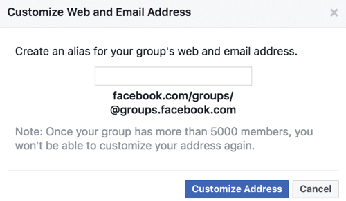 קבל כתובת אתר וכתובת דוא"ל מותאמת אישית עבור קבוצת הפייסבוק שלך.
