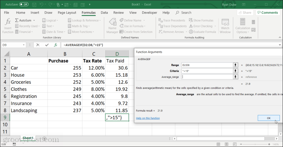 באמצעות פונקצית hte ממוצע ב- Excel