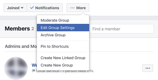 כיצד לשפר את קהילת קבוצות הפייסבוק שלך, אפשרות תפריט לעריכת הגדרות קבוצה בפייסבוק