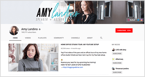 AmyTV הוא ערוץ היוטיוב המתוחדש של איימי לנדינו. עמוד הערוץ מציג תמונות של איימי והסרטון בו השתמשה להשקת הערוץ שלה.
