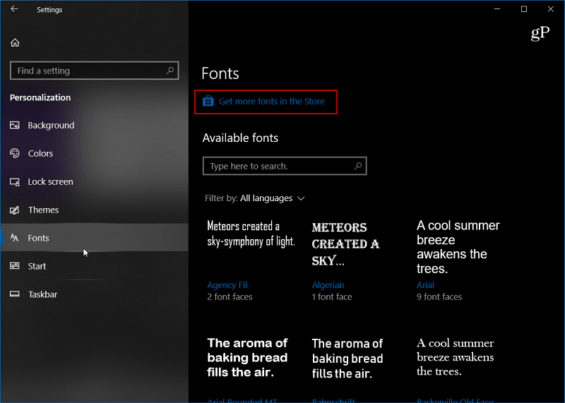 הגדרות Windows-10-font