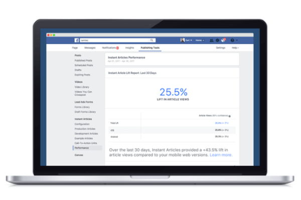 פייסבוק פרסמה כלי ניתוח חדש שמשווה את ביצועי התוכן המתפרסם באמצעות פלטפורמת המאמרים המיידיים של פייסבוק בהשוואה למקבילות אינטרנט סלולריות אחרות.