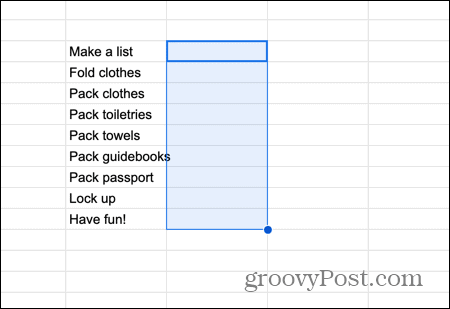 תאים נבחרים של Google Sheets