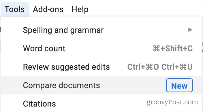 כלים השווה מסמכים ב- Google Docs