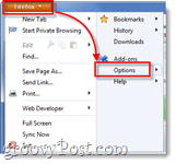 לפתוח Firefox 4 אפשרויות