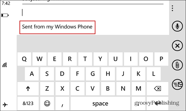 חתימת דוא"ל של Windows Phone