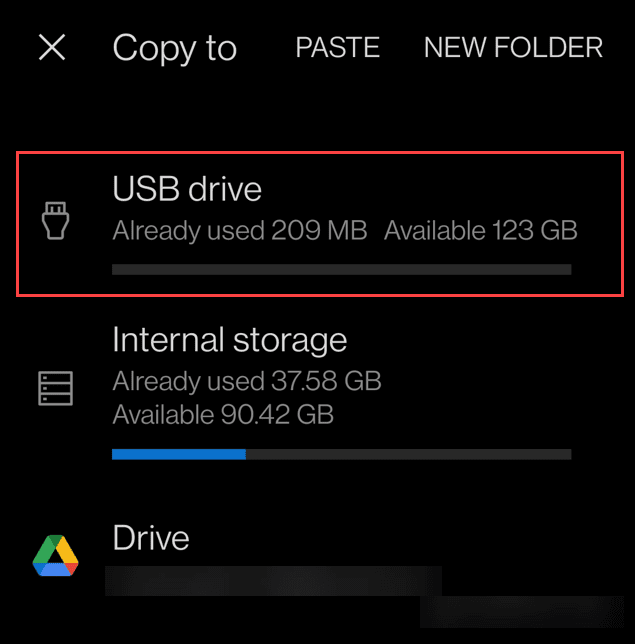 העבר תמונות מאנדרואיד לכונן USB