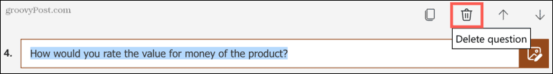 מחק שאלה ב- Microsoft Forms