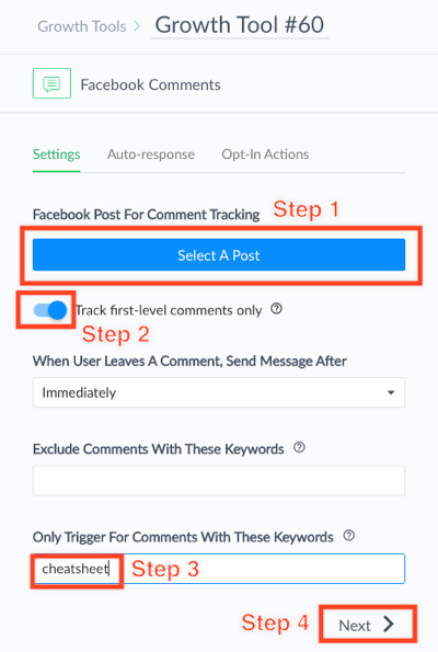 בחר את הפוסט שלך בפייסבוק בשידור חי והזן את מילת המפתח לצופים להקליד כדי לקבל את ההצעה שלך.