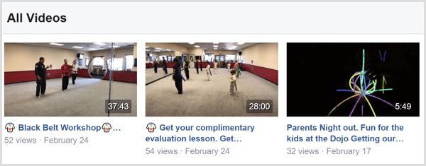 דוגמה לכותרות וידאו חי בפייסבוק בדף פייסבוק