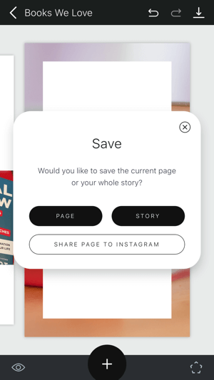 צור את סיפור 11 של Instagram לפרוש את שלב שמציג אפשרויות שמירת סיפור.