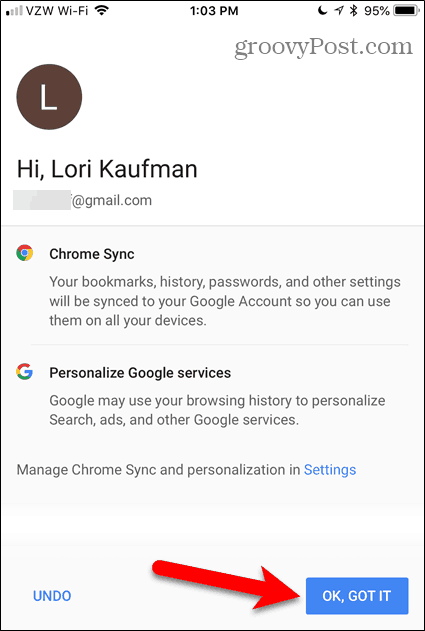הקש על אישור, קיבלתי אותו ב- Chrome עבור iOS