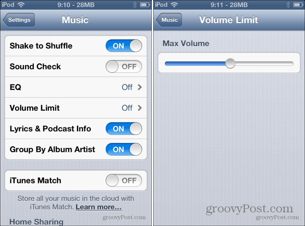 הגבלת נפח מוסיקה iOS