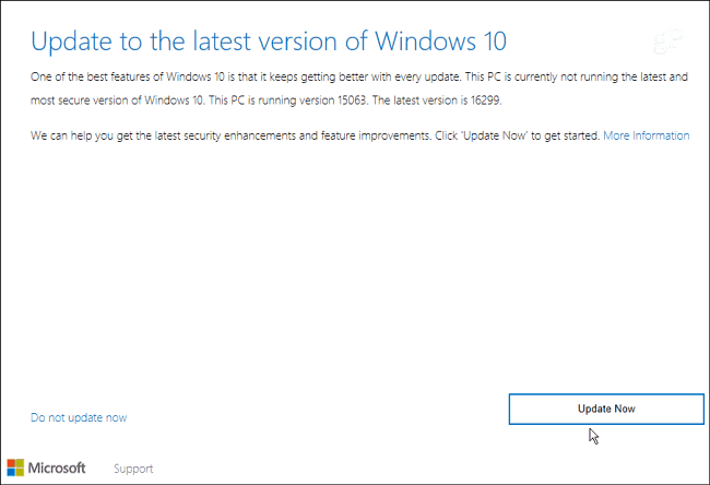 עוזר העדכון של Windows 10