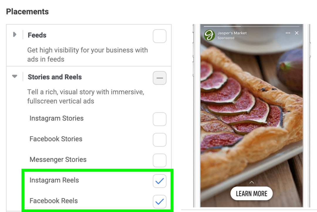 תמונה של מיקומי מודעות של Stories ו-Reels ב-Meta Ads Manager