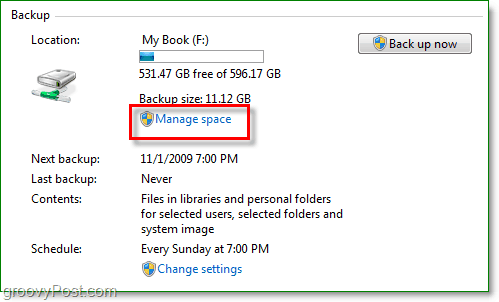 גיבוי Windows 7 - ניהול שטח הגיבוי בדיסק שלך