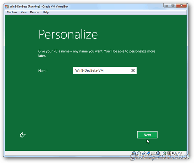 VirtualBox Windows 8 להתאים אישית את שם ההתקנה של מחשב