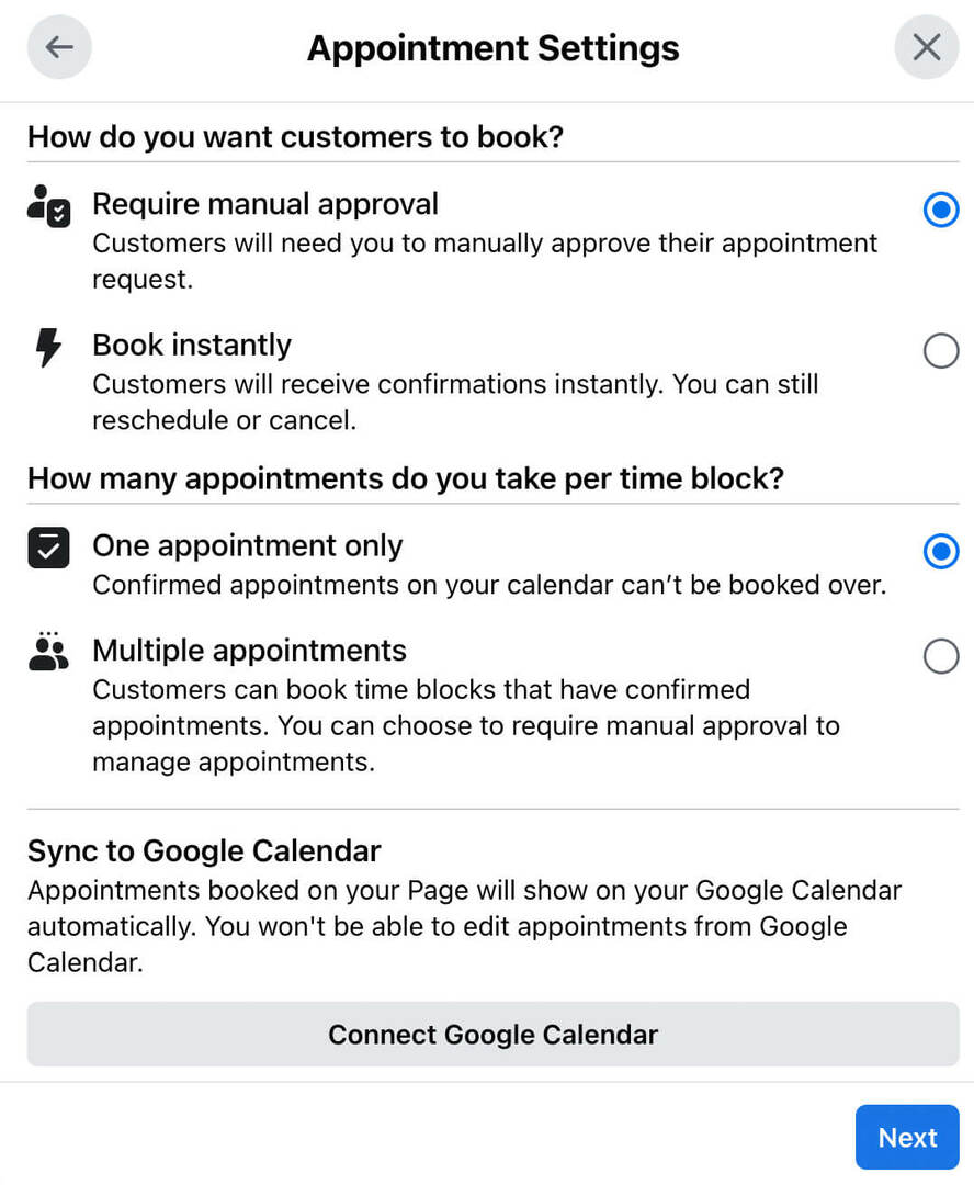 how-to-create-book-now-action-button-for-classic-facebook-page-confirm-appointment-settings-review-appointments-manually-use-native-prevent-double-bookings-sync-google-calendar- דוגמה-7