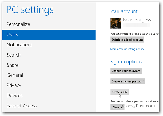 Windows 8: צור מספר PIN כדי להתחבר