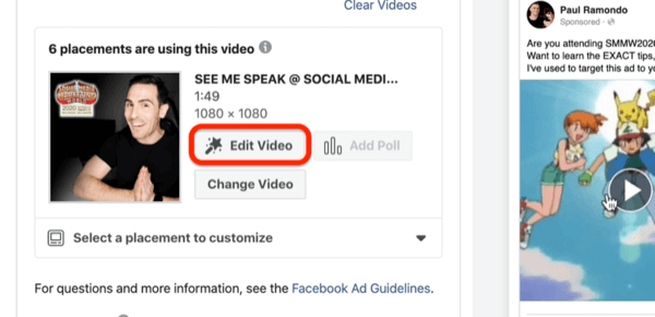 אפשרות עריכת וידאו למודעת וידאו בפייסבוק