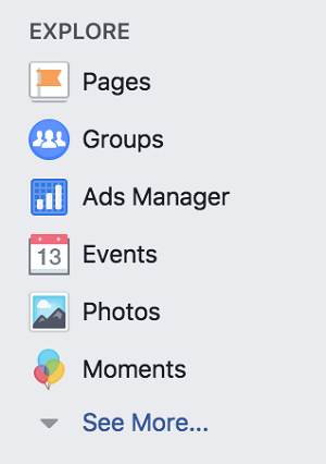 גש לקבוצות פייסבוק מהקטע חקור בפרופיל האישי שלך בפייסבוק.