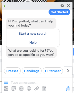בוט צ'אט זה של פייסבוק מסנג'ר עוזר ללקוחות למצוא בגדים לרכישה.
