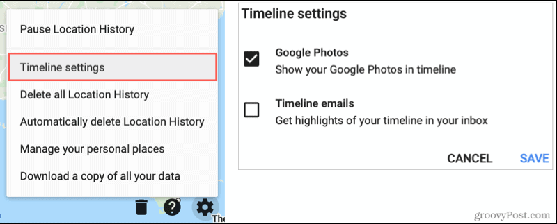 הגדרות ציר הזמן של מפות Google, הצג תמונות Google