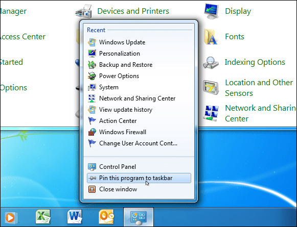 לוח הבקרה של Windows 7