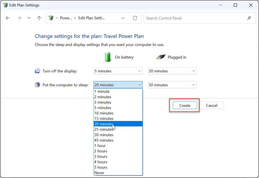 כבה את התצוגה צור תוכנית צריכת חשמל מותאמת אישית ב-Windows 11