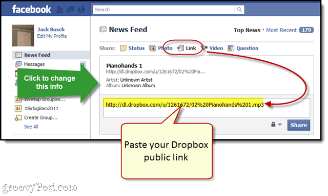 פייסבוק + Dropbox: הזרמת MP3 בחינם על קיר הפייסבוק שלך
