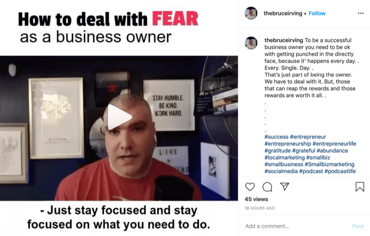 ברוס אירווינג פוסט באינסטגרם על אופן ההתמודדות עם הפחד כבעל עסק