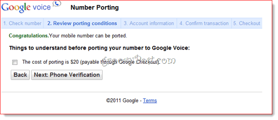 נמל מספר קיים ל- Google Voice