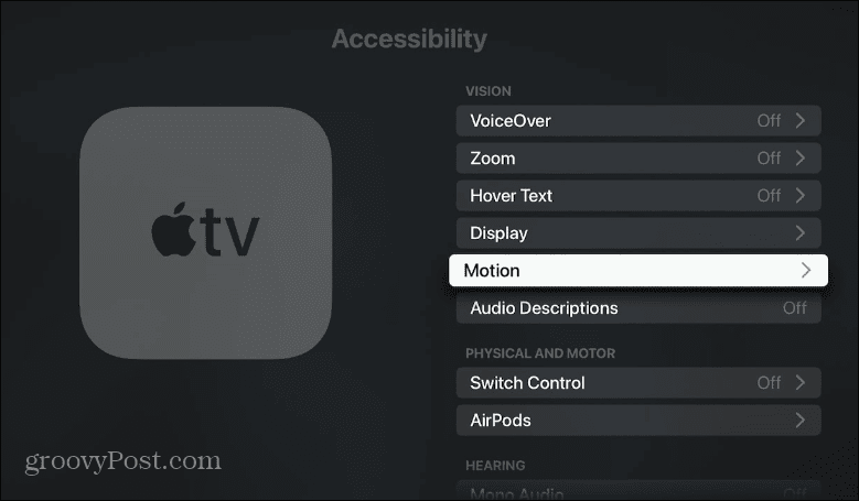השבת את ההפעלה האוטומטית של וידאו וסאונד ב-Apple TV