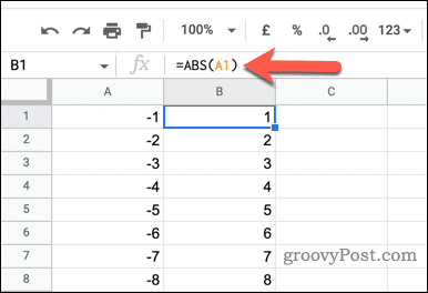שימוש בפונקציית ABS ב-Google Sheets