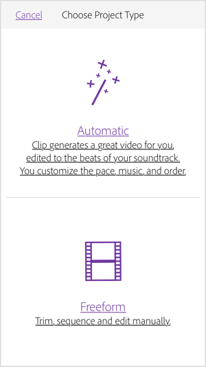 בחר אוטומטי כדי שהקליפ של Adobe Premiere ייצור עבורך סרטון.