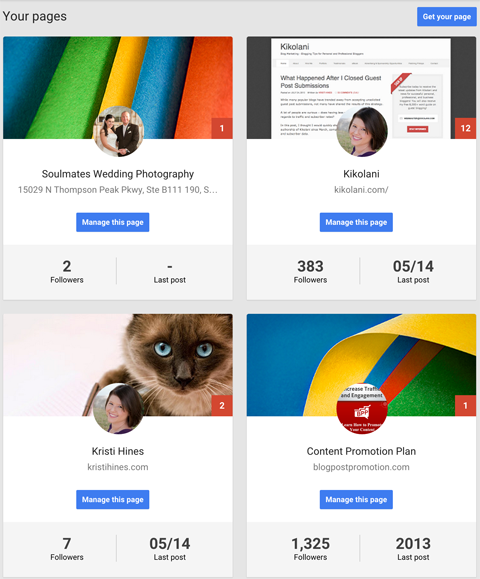 לוח המחוונים של דפי google +