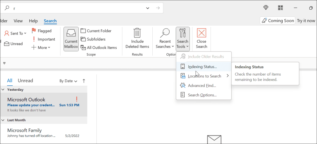 חיפוש Windows 11 Outlook לא עובד
