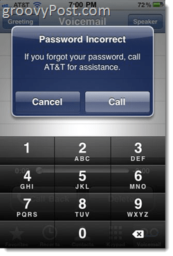 שגיאה ב- iPhone הודעה "סיסמא שגויה הזן סיסמת דואר קולי"