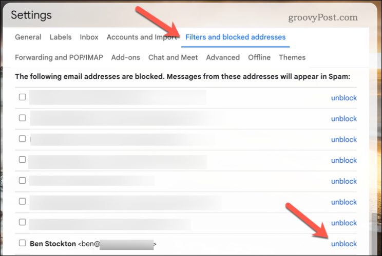 בטל חסימה של משתמש ב-Gmail