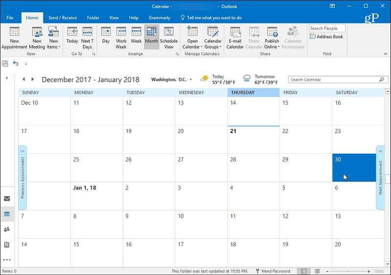 לוח שנה של Outlook