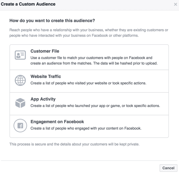 באמצעות Facebook Ads Manager תוכל ליצור קהל מותאם אישית על סמך קובץ לקוח או מעורבות באתר שלך, באפליקציה או בתוכן שלך בפייסבוק.