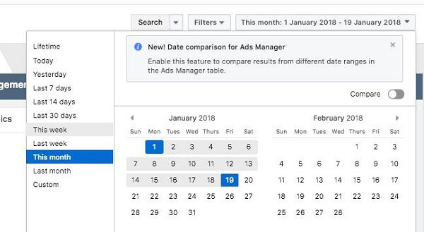 פייסבוק פרסמה שתי תכונות דיווח חדשות ב- Ads Manager, השוואת תאריכים ודיווח קריאייטיב.
